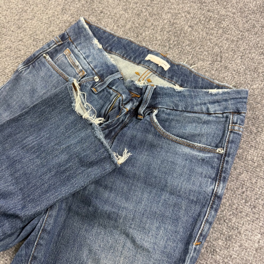 Good American Jeans Size 6/28 Blue Distressed Raw Hem Straight Leg Womens